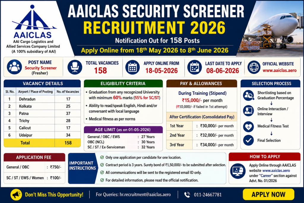 AAICLAS Security Screener recruitment 2026