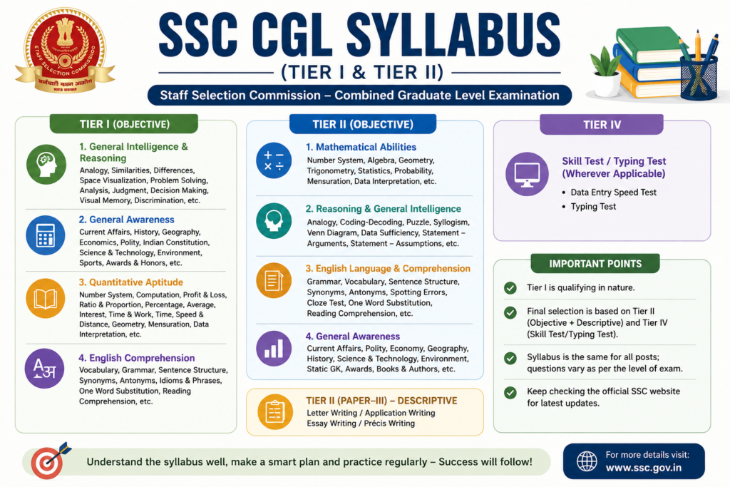SSC CGL syllabus overview infographic