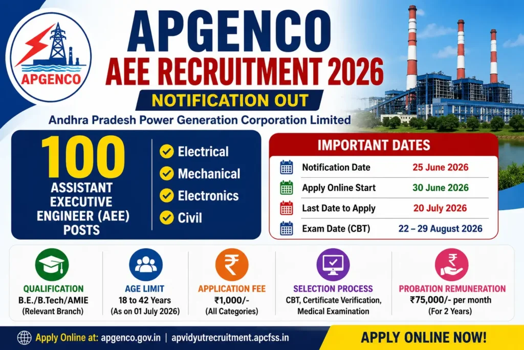 APGENCO AEE Recruitment 2026 Notification for 100 Assistant Executive Engineer Posts