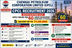 CPCL Recruitment 2026 Notification for 60 Junior Engineering Assistant-IV Posts Apply Online