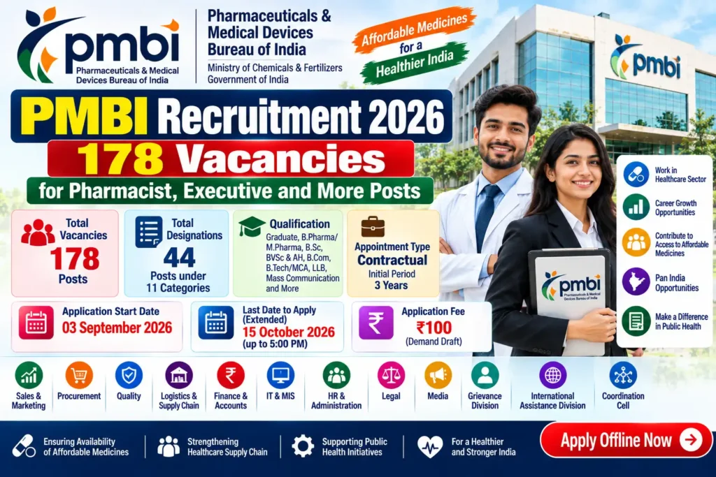 PMBI Recruitment 2026 – 178 Pharmacist Executive Manager and Other Posts