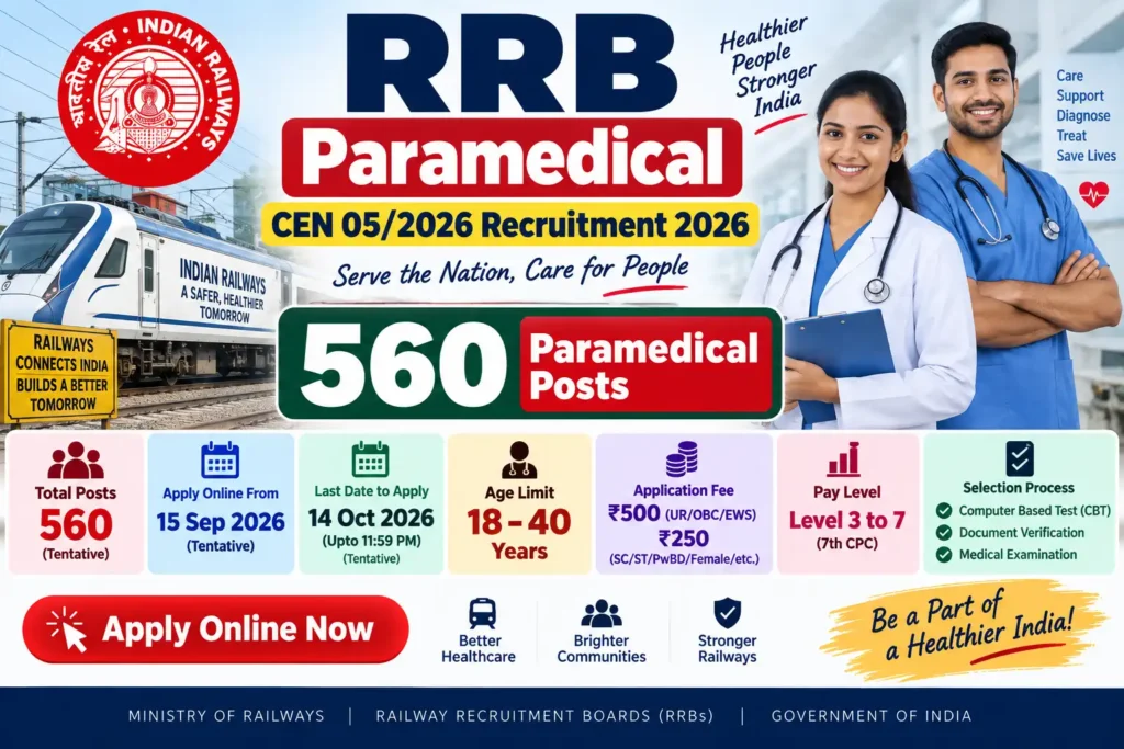 RRB Paramedical Recruitment 2026 560 Posts