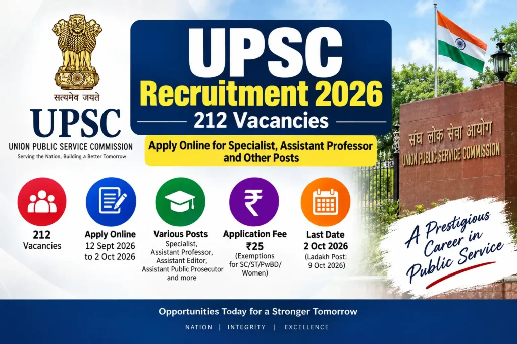 UPSC Recruitment 2026 212 Vacancies Notification