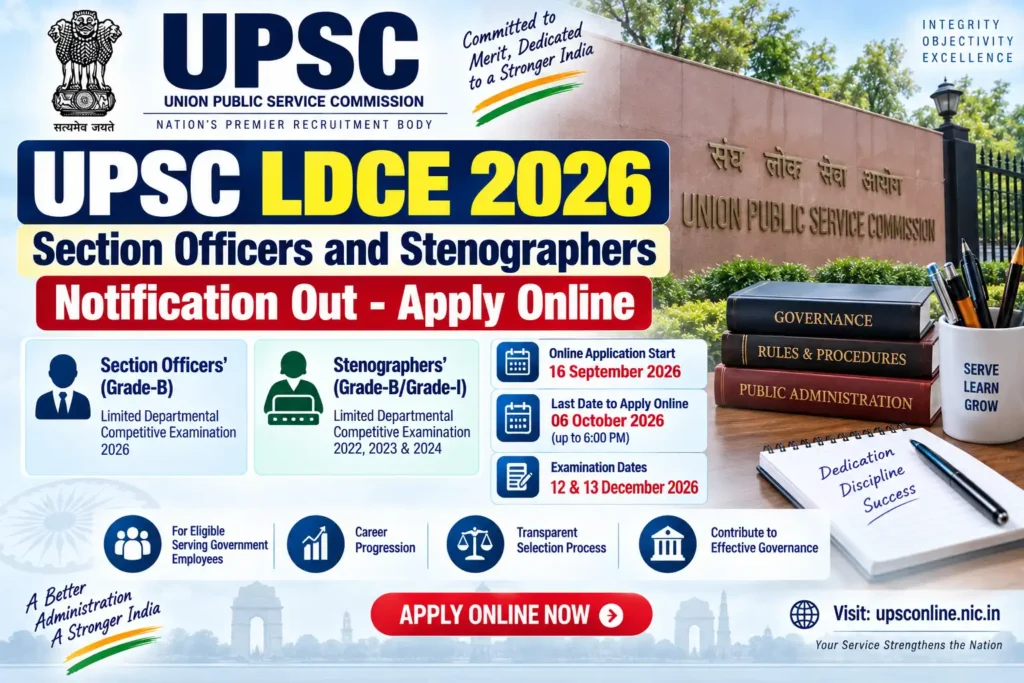UPSC Section Officers and Stenographers LDCE 2026 Notification – Apply Online for Departmental Competitive Examination